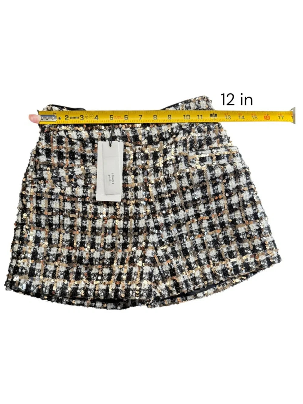 A Loves A Girls 2 Piece Set Blue Puff Top Black Sequin Tweed Shorts Size L 10-12